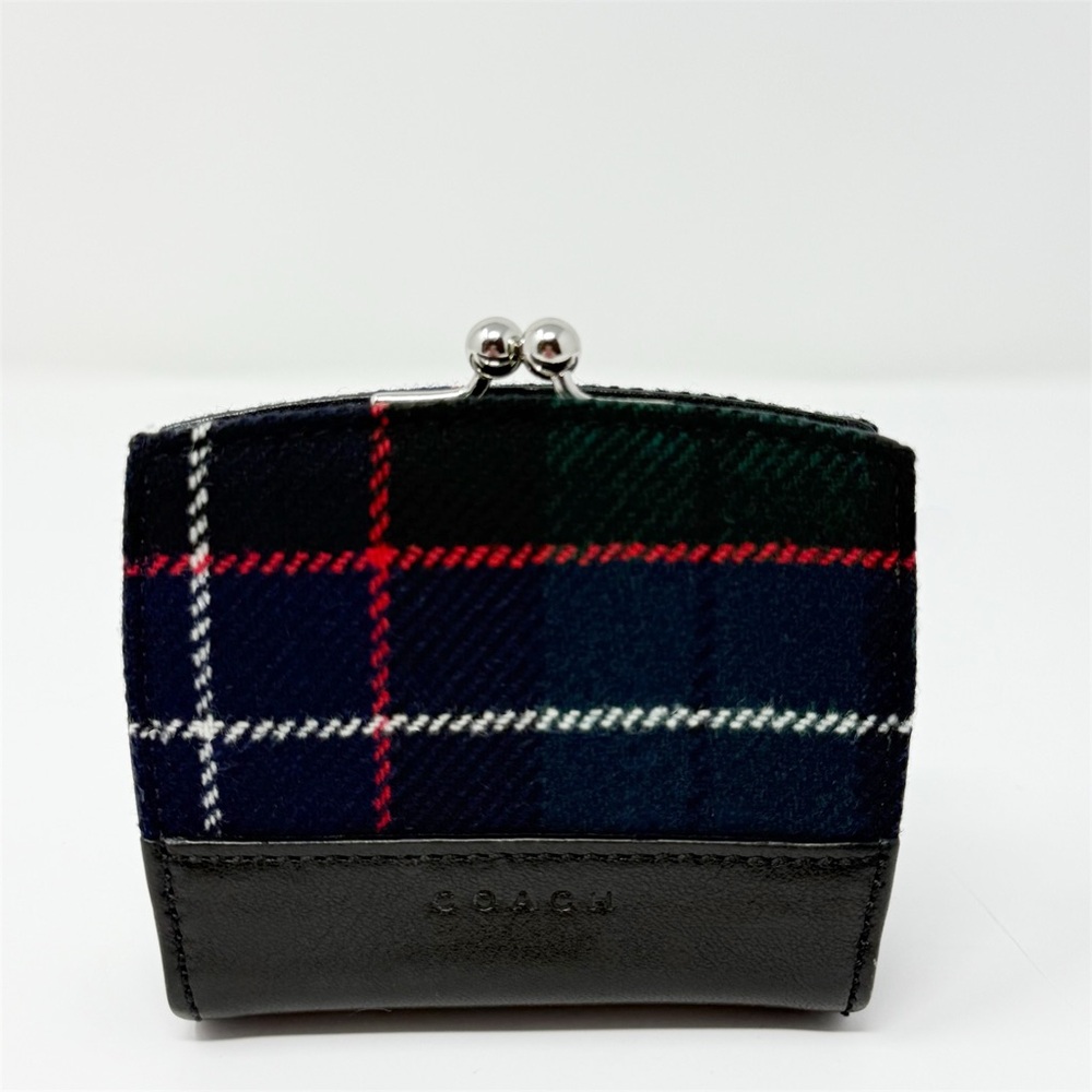Vintage Coach Plaid Coin Purse Wallet Kisslock Leather Trim Tartan Wool Small - Picture 12 of 12